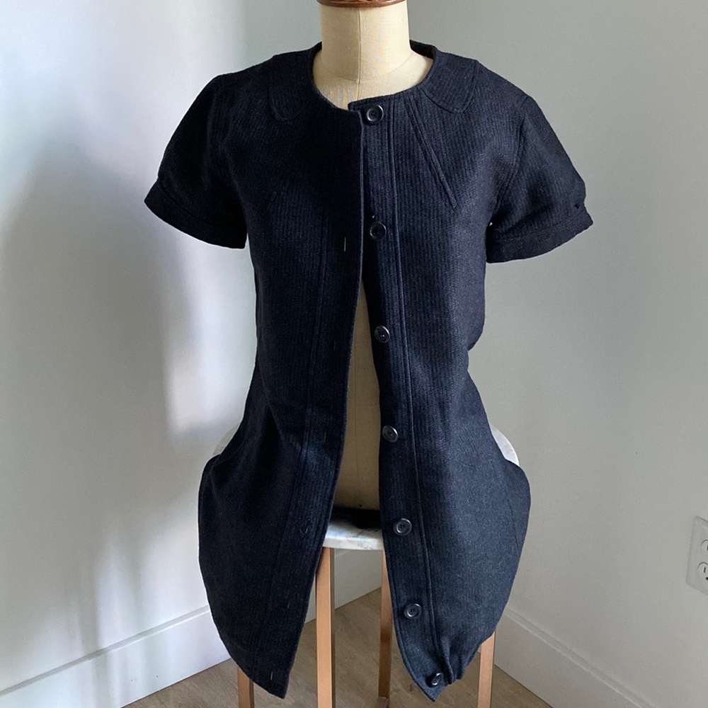 Gennera Short Sleeve Wool Tunic Length Jacket Charcoal Grey